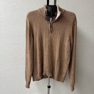 Tricots ST Raphael 1/4 Zip Sweater Cotton Blend Fleece Lined Collar Tan Men’s XL